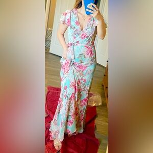 Eliza J Women’s Mint Green Flutter Floral Midi Sleeveless Belted Dress Size 8